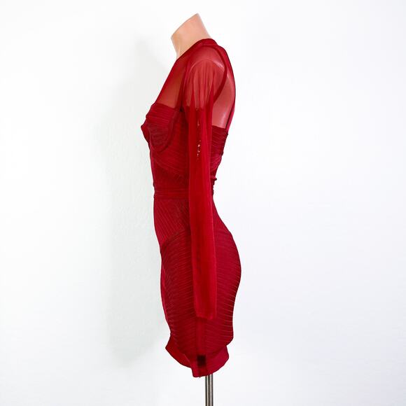 House of CB Coquette Lolita Feminine Noelle Bandage Sheer Sleeve Dress Red sz XS - Picture 6 of 11